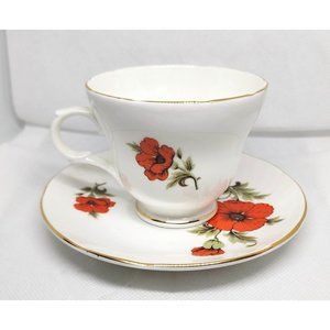 Gold Trim Floral Fine Bone China Teacup & Saucer -Crown Trent, Staffordshire,Eng